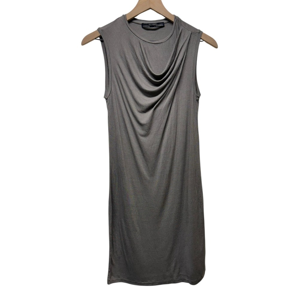 All Saints Asymmetrical Draped Dress Women Sz 4 Gray Sleeveless Stretch